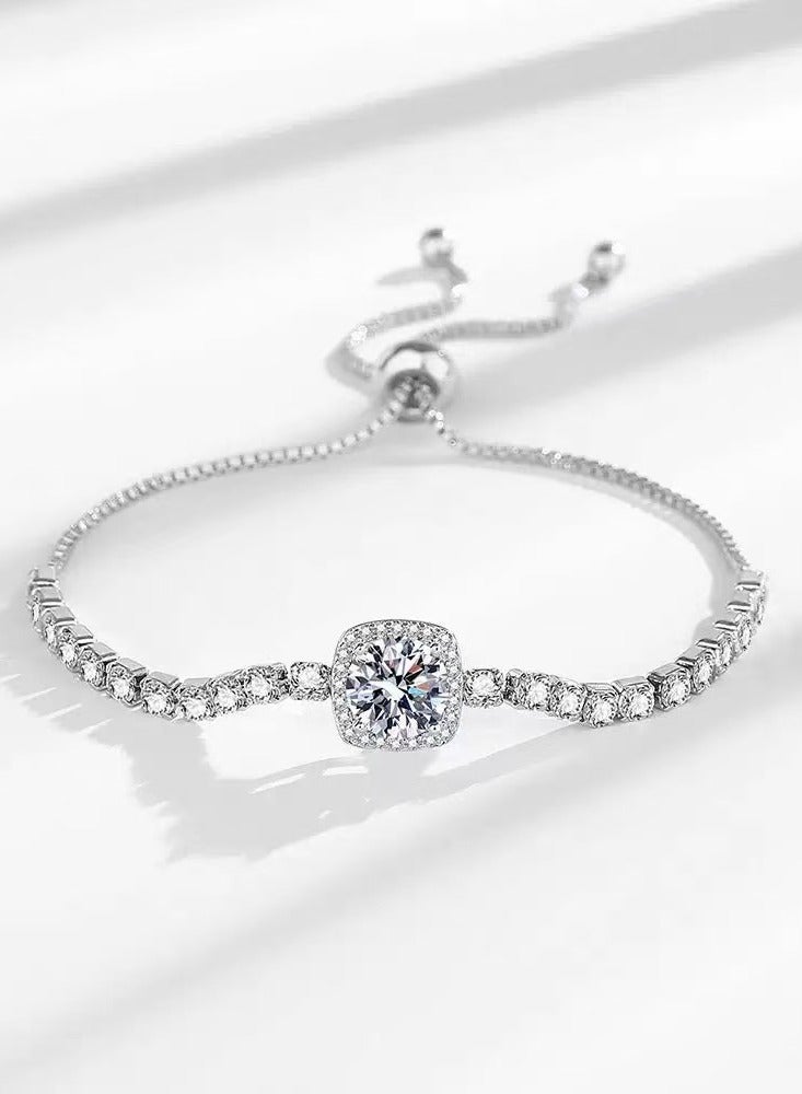 سنسيب سوار التنس مجموعة Zirconia Cluster المتألقة - الفضة - مجوهرات حفلات زفاف/حفل زفاف مطلي وأنيقة للنساء - Image 2