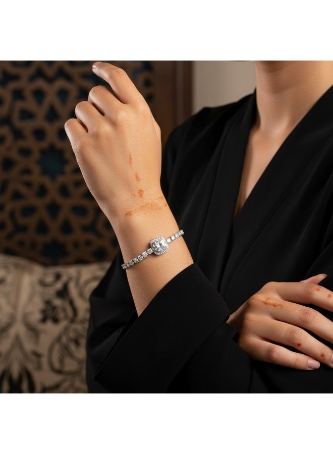 سنسيب سوار التنس مجموعة Zirconia Cluster المتألقة - الفضة - مجوهرات حفلات زفاف/حفل زفاف مطلي وأنيقة للنساء - Image 1