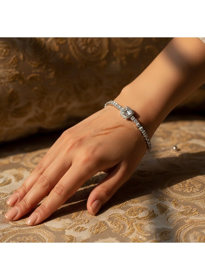 سنسيب سوار التنس مجموعة Zirconia Cluster المتألقة - الفضة - مجوهرات حفلات زفاف/حفل زفاف مطلي وأنيقة للنساء - Image 3