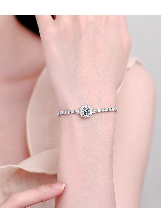 سنسيب سوار التنس مجموعة Zirconia Cluster المتألقة - الفضة - مجوهرات حفلات زفاف/حفل زفاف مطلي وأنيقة للنساء - Image 4