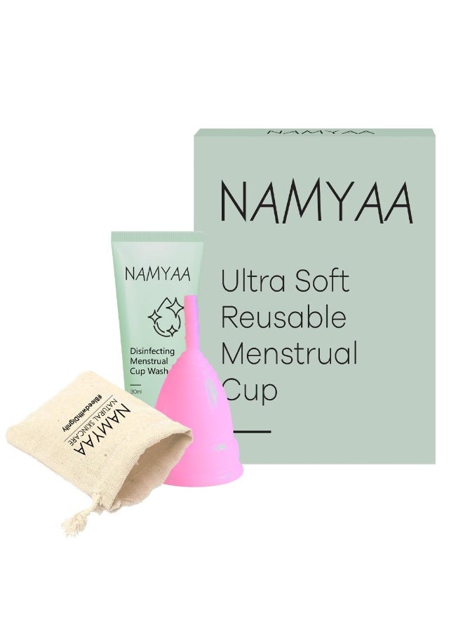 Namyaa Ultra Soft Reusable Silicone Menstrual Cup,+cup wash 30ML, FDA Compliant Medical Grade Silicone,  Small ( - Image 1