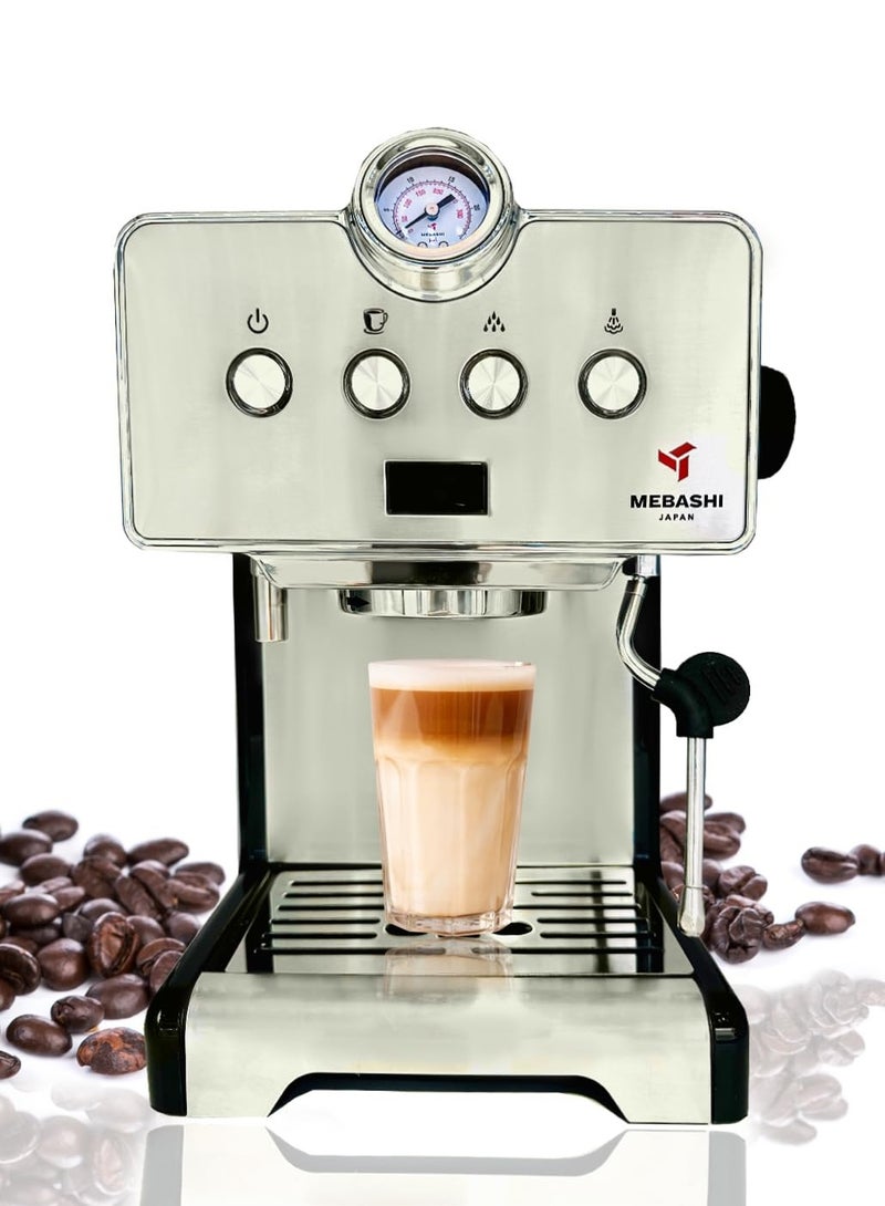 MEBASHI Espresso Coffee Machine - 15 Bar, 1.7L Capacity, Stainless Steel, Multifunction with Adjustable Brewing Time, and Professional Porta-Filter (ME-ECM2043)(1450W) - Image 2