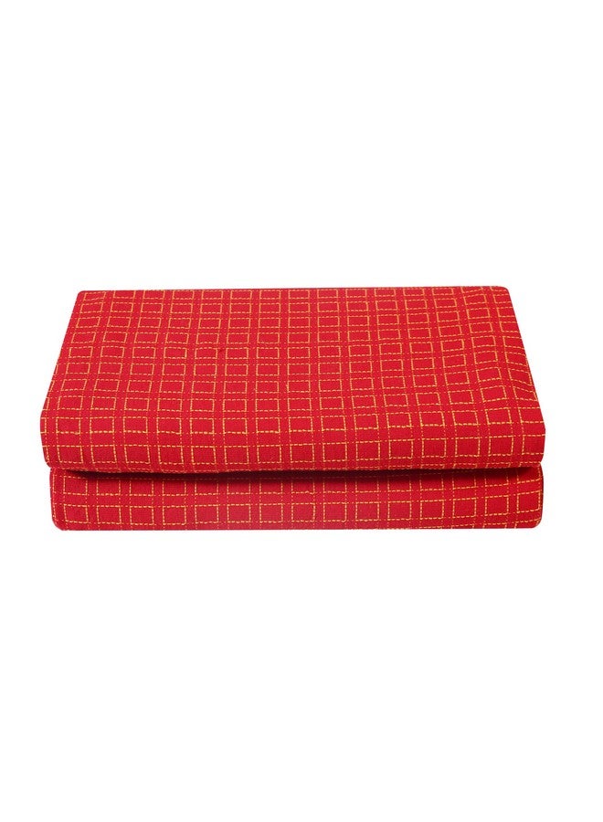 RANGBHAR Handloom Cotton Double Bedsheet Without Pillow Covers, Woven Checkered Bedcover, 90 x 100 inch, Red Box - Image 2