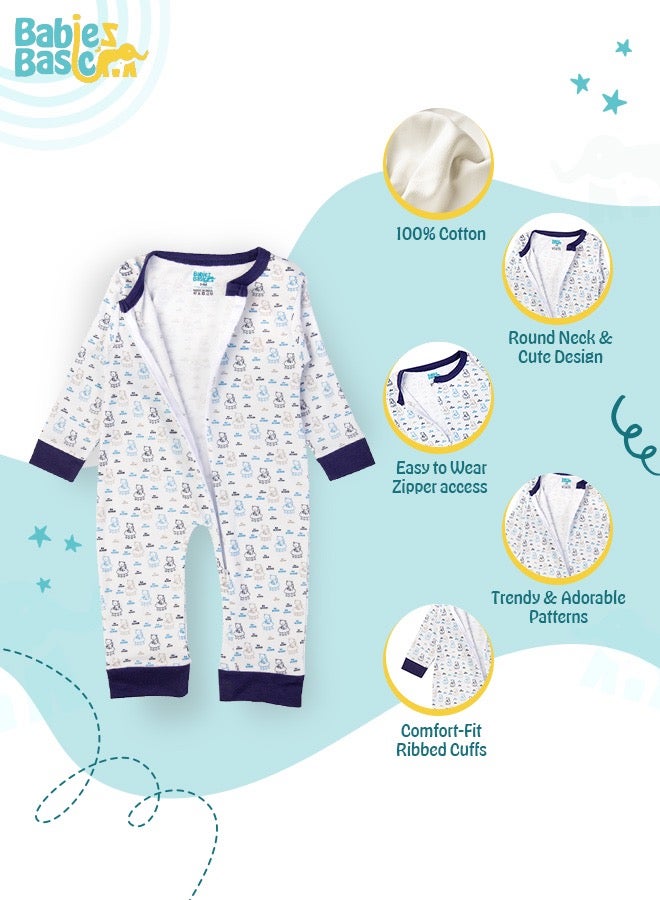 Babies Basic 100% Cotton Printed Long Sleeves Jumpsuit/Romper/Sleepsuit For Babies - Image 5
