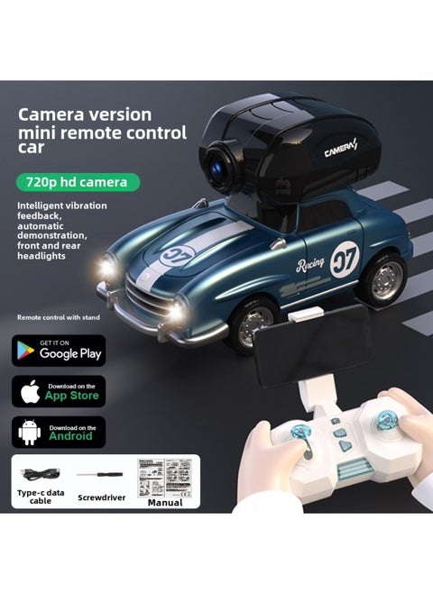Direct Sales Mini RC Remote Control Car Four-wheel Drive Climbing Car Toy Collision Vibration Boy Off-road Sports Car Camera-Color:[with Camera] Classic Car Blue (with Collision Vibration)