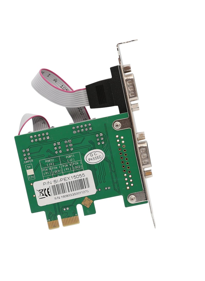 ماركة غير محددة - بطاقة تحكم تسلسلية DB9 بمنفذين PCI-Express RS-232 من IO Crest مع دعامة منخفضة الارتفاع وشريحة Asix99100 - باللون الأخضر - Image 1