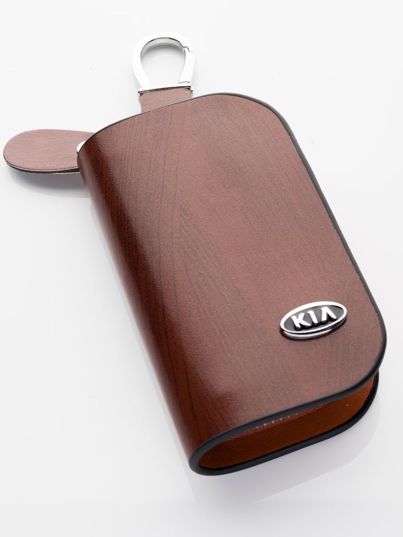 Contacts leather Car Key Cover Compatible with Kia Smart Key with Key Chain For Seltos|Sonet|Carens|Carnival (brown) - Image 1