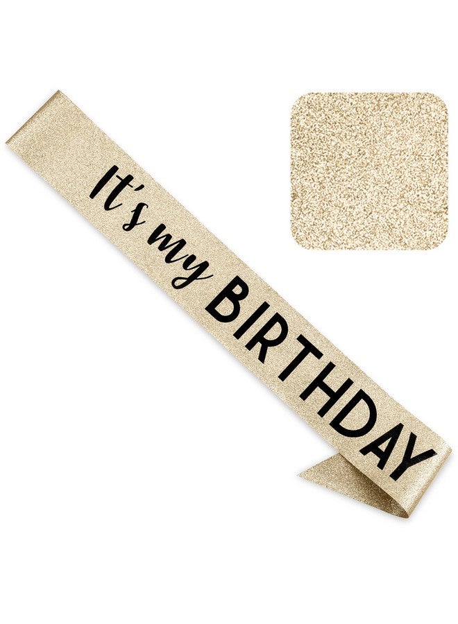 CORRURE 'It's My Birthday' Sash Glitter with Black Foil - Gold Glitter Birthday Sash for Women and Men - Happy Birthday Sash for Girls, Sweet 16, 18th 21st 25th 30th 40th 50th or Any Other Bday Party - Image 1