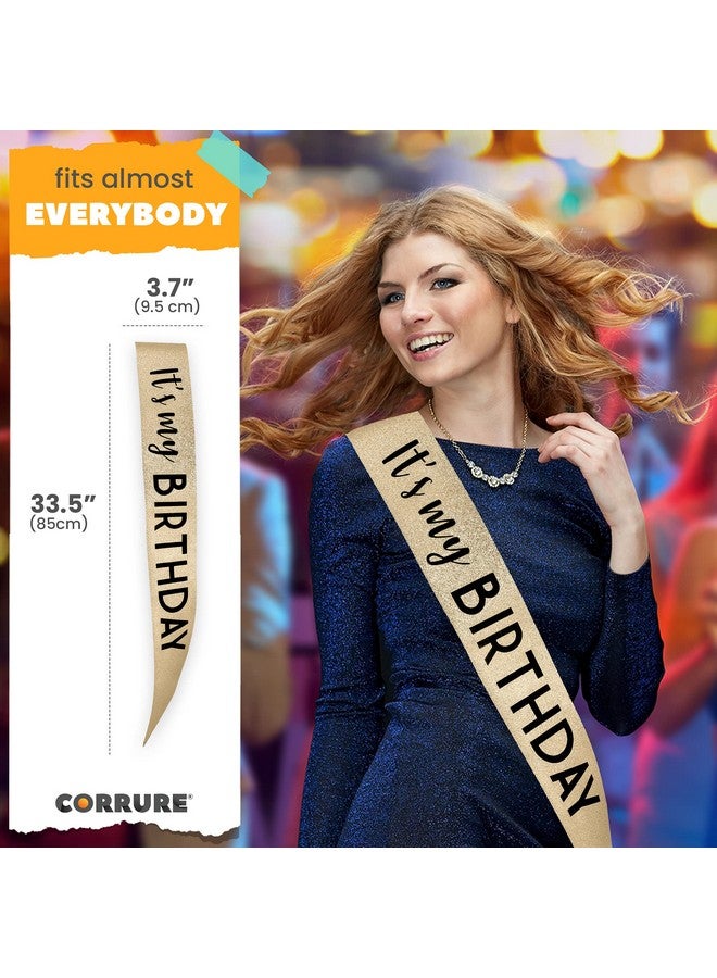 CORRURE 'It's My Birthday' Sash Glitter with Black Foil - Gold Glitter Birthday Sash for Women and Men - Happy Birthday Sash for Girls, Sweet 16, 18th 21st 25th 30th 40th 50th or Any Other Bday Party - Image 5