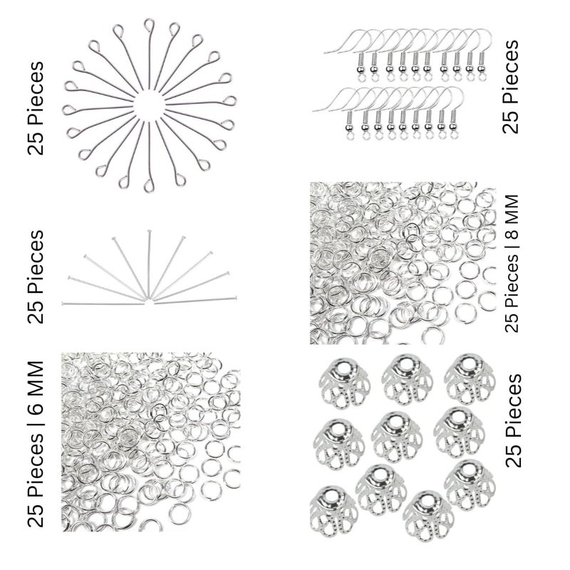 Dhruv Crafts Earring Making Kit Earring Making Supplies Kit with Earring Hooks Earring Findings Earring Backs Earring Pins Jump Rings for Jewelry Making Supplies 150 Pieces Silver - Image 2