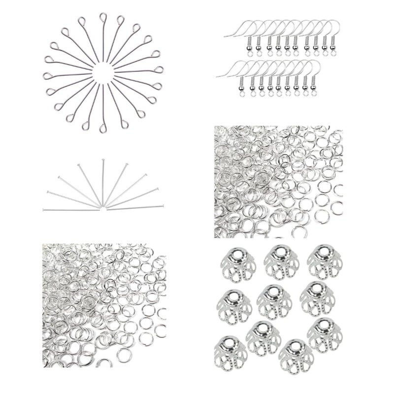 Dhruv Crafts Earring Making Kit Earring Making Supplies Kit with Earring Hooks Earring Findings Earring Backs Earring Pins Jump Rings for Jewelry Making Supplies 150 Pieces Silver - Image 1