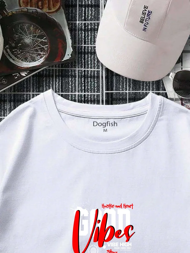 DogFish Oversize Printed White Color Casual T-Shirt 100% Cotton