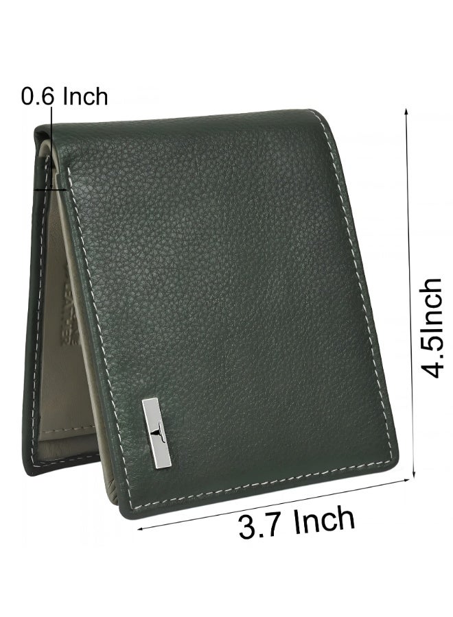 URBANFOREST URBAN FOREST Kyle Green Grey Leather Wallet for Men, Two Fold Bifold Wallet with Coin Pocket, Stylish and Elegant Men’s Wallet, Premium Gift for Men - Image 3