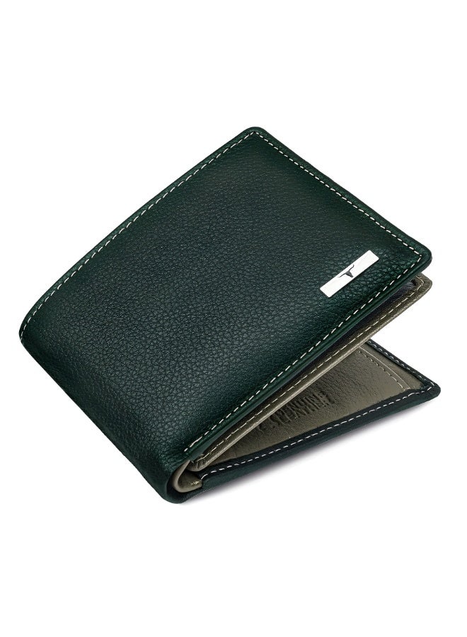 URBANFOREST URBAN FOREST Kyle Green Grey Leather Wallet for Men, Two Fold Bifold Wallet with Coin Pocket, Stylish and Elegant Men’s Wallet, Premium Gift for Men - Image 2