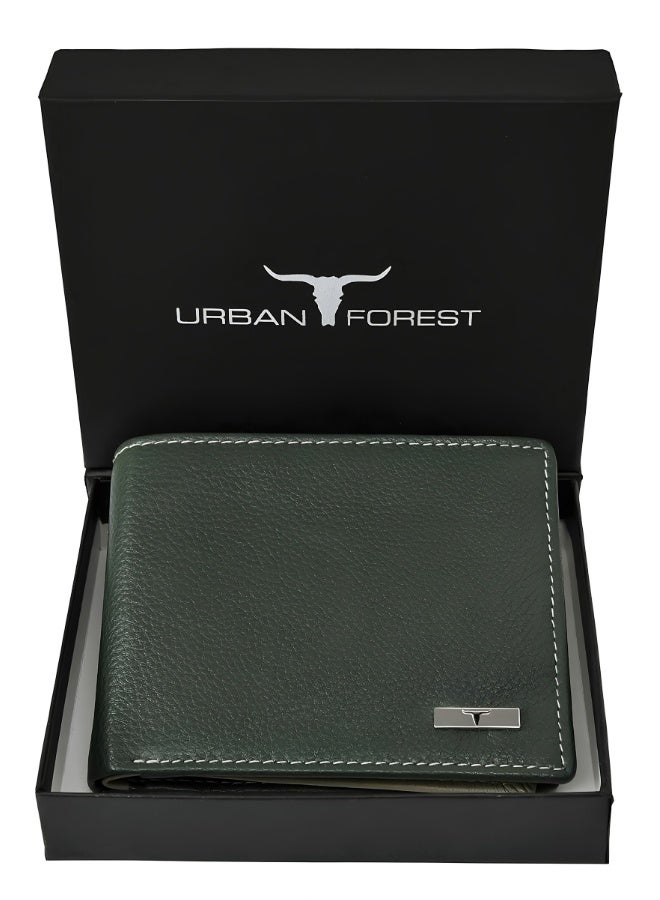 URBANFOREST URBAN FOREST Kyle Green Grey Leather Wallet for Men, Two Fold Bifold Wallet with Coin Pocket, Stylish and Elegant Men’s Wallet, Premium Gift for Men - Image 1