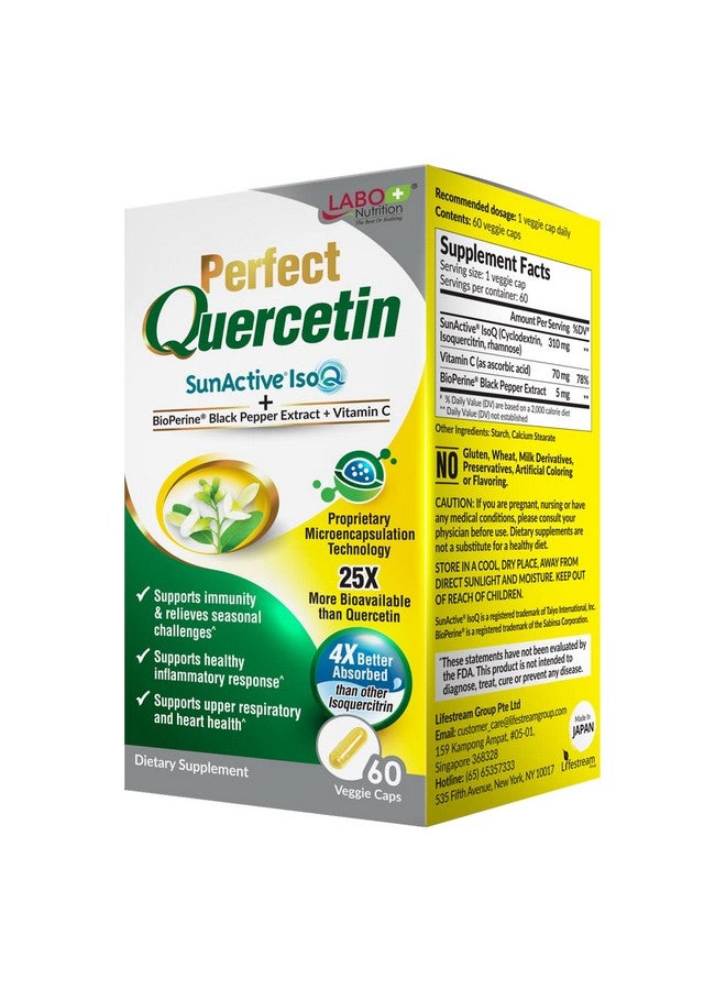 LABO Nutrition Perfect Quercetin SunActive IsoQ Bioflavonoids, Vitamin C, 25x More Bioavailable, for Immune, Allergy, Sinus Relief, and Cardiovascular Support - Healthy Inflammation Response - 60s - Image 1