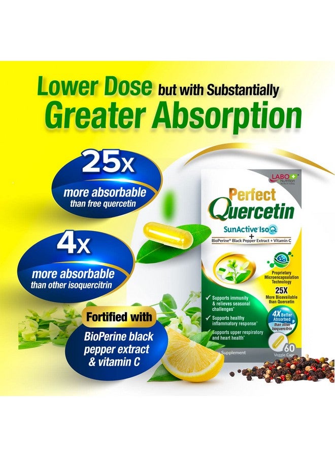 LABO Nutrition Perfect Quercetin SunActive IsoQ Bioflavonoids, Vitamin C, 25x More Bioavailable, for Immune, Allergy, Sinus Relief, and Cardiovascular Support - Healthy Inflammation Response - 60s - Image 2