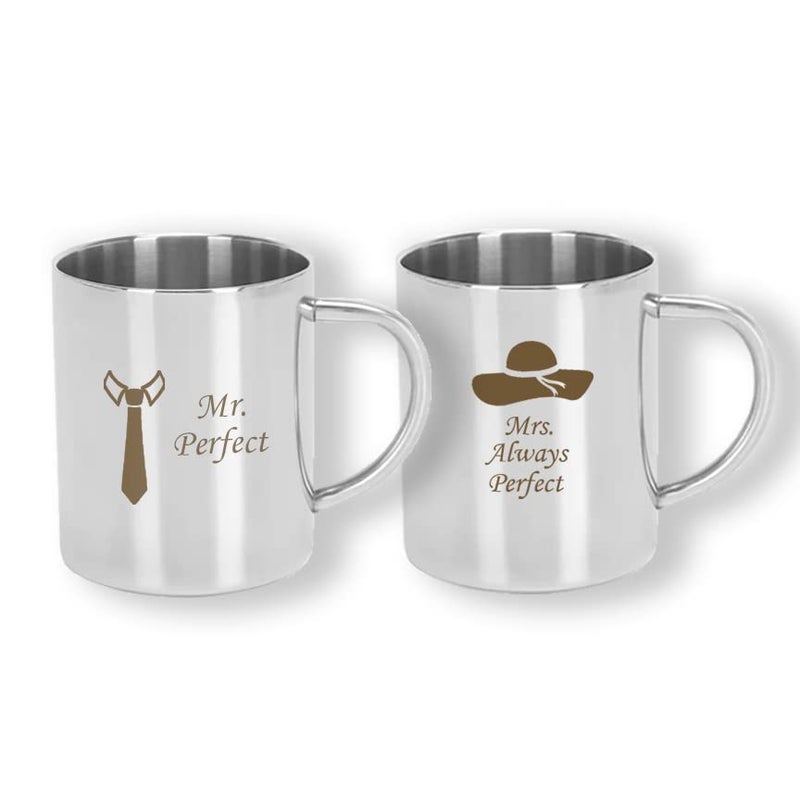 Savri Personalized Stainless Steel Set of Coffee Mugs with Name Engraved for Couple Gift for Di and Jiju for Bhaiya and Bhabhi Best for Rakhi Rakshabandhan Gift for Sister 220 ml - Image 1