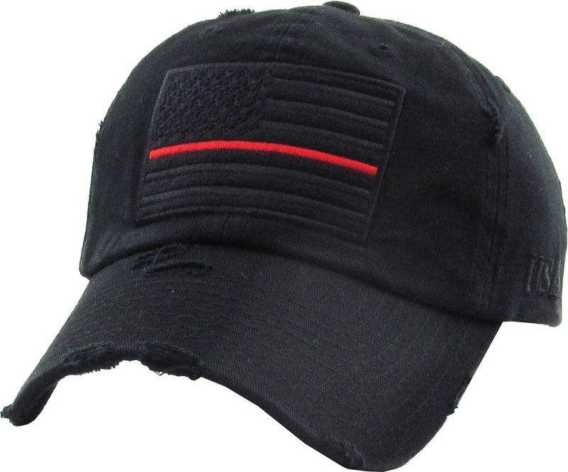 KBETHOS KBVT-209 BLK (RED LINE) Tactical Operator with USA Flag Patch US Army Military Baseball Cap Adjustable - Image 1