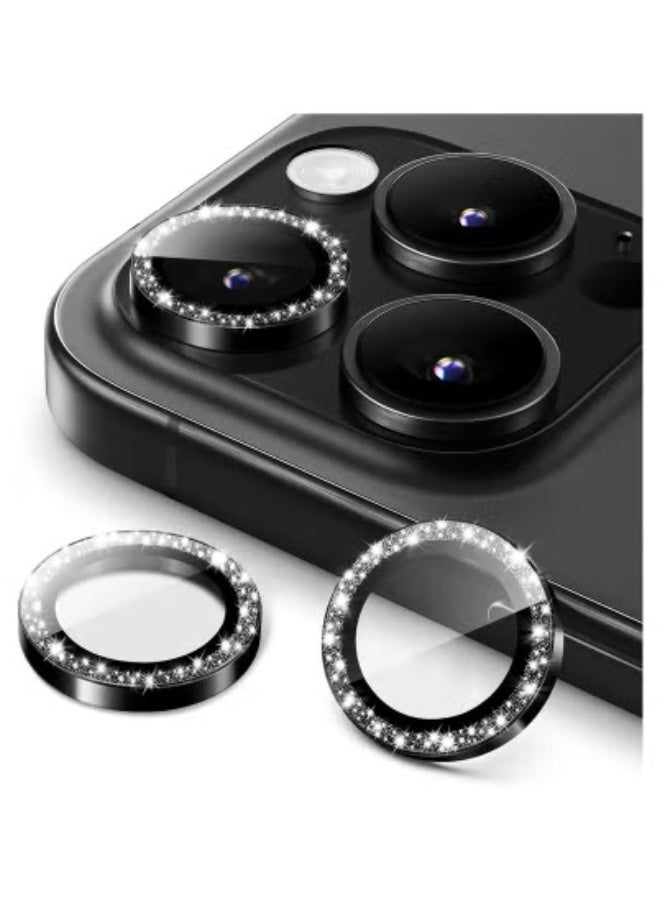JAJEEK Camera Lens Protector For iPhone 16 Pro (6.3-Inch) & iPhone 16 Pro Max (6.9-Inch) – HD Clear Bling Glitter 9H Tempered Glass With Metal Ring | Anti-Scratch Camera Cover Lens Shield | Individual Camera Protection Set | Black 1 Set - Image 1