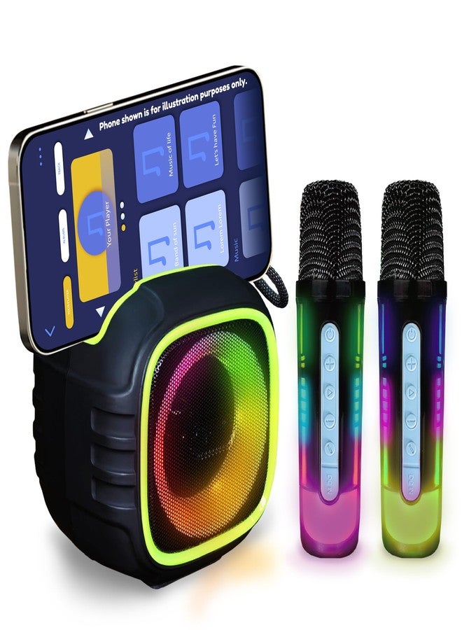 Wembley Karaoke Bluetooth Speaker | with Mobile Phone Stand | Bluetooth Speaker with Transparent Mics and RGB Lights | HD Sound with 5 Audio Modes | Fun Gift for Kids (Green, 2 Mics) - Image 1