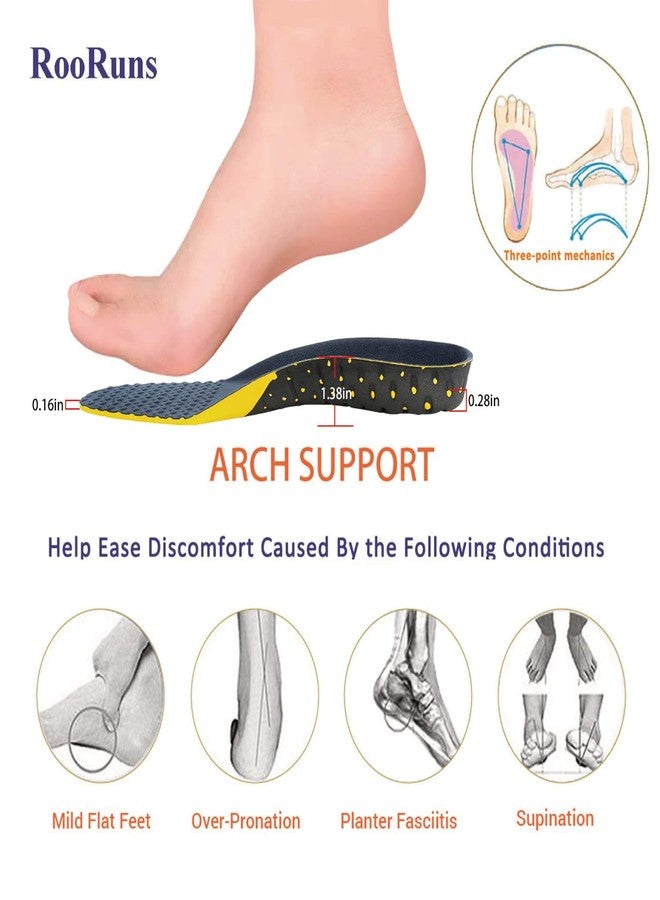 RooRuns Plantar Fasciitis Insoles for Men and Women, 245mm Adaptable Hard Arch Support Shoe Inserts, 1 Pair of Orthotic Shoe Insoles for Flat Foot Pain Relief, EVA Athletic Gel Insoles for Work Boots - Image 2