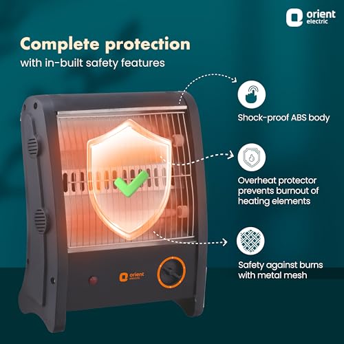 Orient Electric Quartz Room Heater | 800 W Low Power Consumption | Tip-over Protection | 2 Heating Rods for Quick Heating | Cool Touch Body | 1 Year Warranty, Black - Image 3