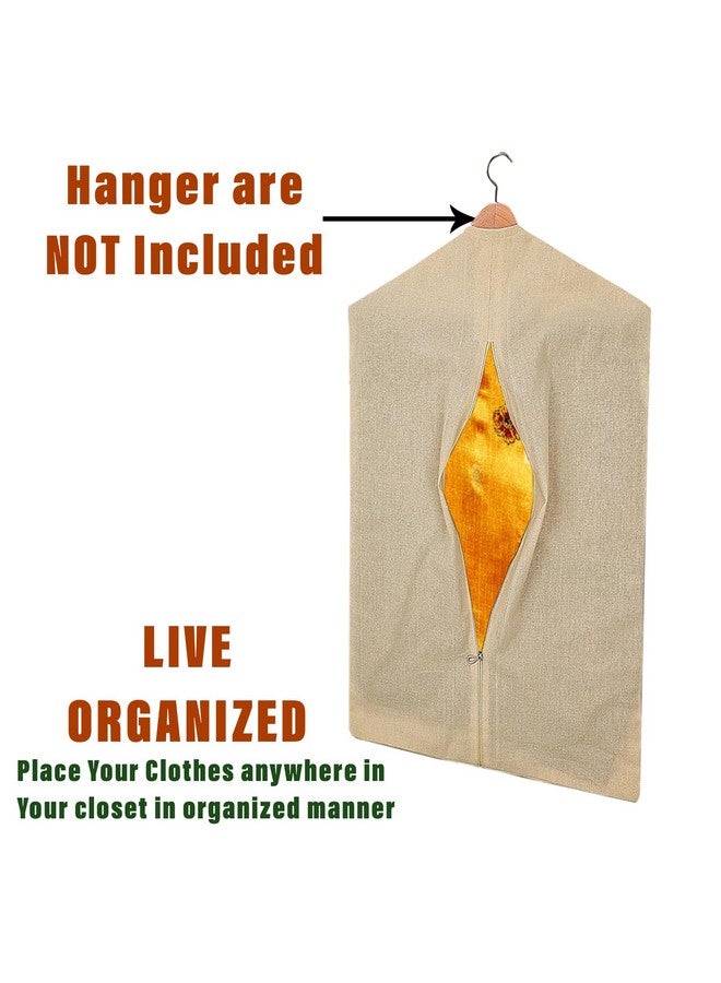 Kuber Industries Hanging Saree Bag | Cotton Clothes Bags for Storage | Hanging Cotton Saree Covers | Mesh Window Cloth Storage Bag | Saree Stoarge Covers with Zip | Pack of 5 | Cream - Image 4