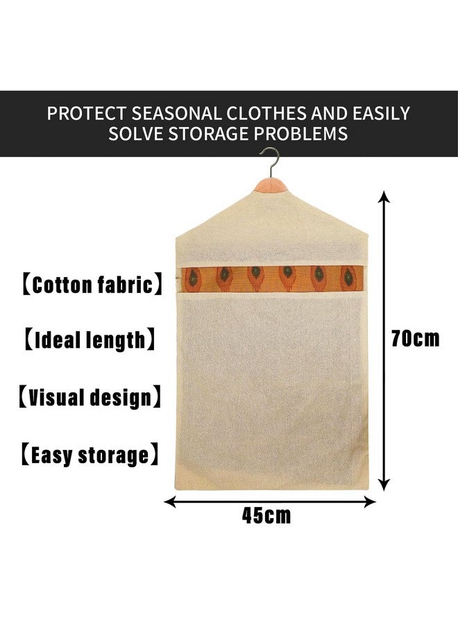 Kuber Industries Hanging Saree Bag | Cotton Clothes Bags for Storage | Hanging Cotton Saree Covers | Mesh Window Cloth Storage Bag | Saree Stoarge Covers with Zip | Pack of 5 | Cream - Image 3