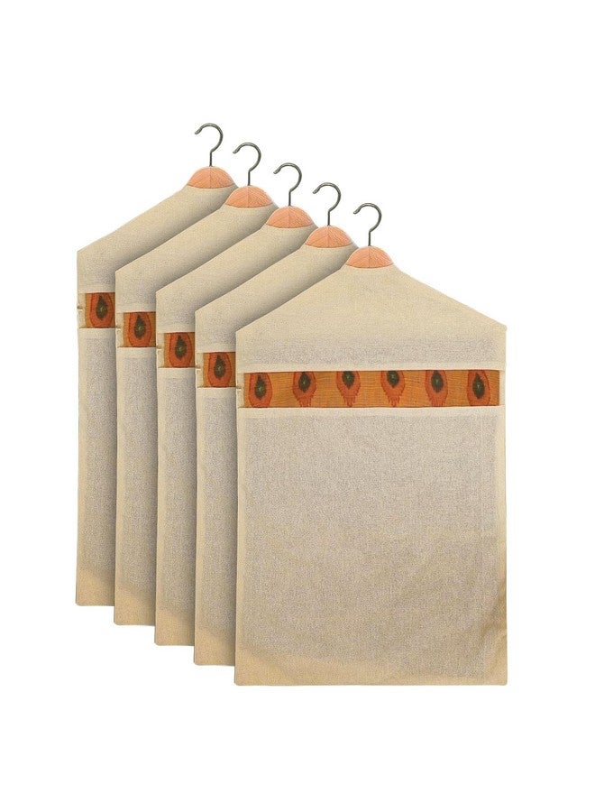 Kuber Industries Hanging Saree Bag | Cotton Clothes Bags for Storage | Hanging Cotton Saree Covers | Mesh Window Cloth Storage Bag | Saree Stoarge Covers with Zip | Pack of 5 | Cream - Image 1