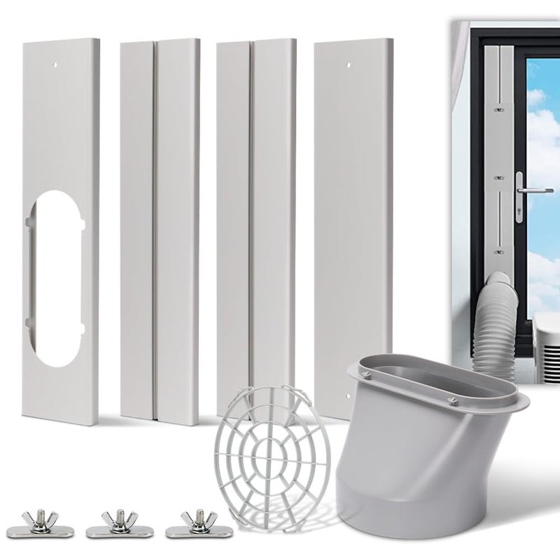 KLOLKUTTA Portable Air Conditioner Window Kit with Coupler, 5.9 Inch Adjustable Window Seal Plate for A/C Units, Sliding AC Vent Kit for Ducting - Image 1