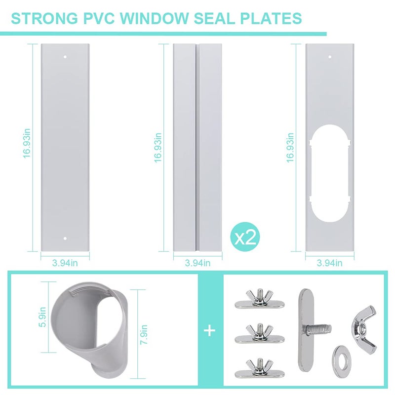 KLOLKUTTA Portable Air Conditioner Window Kit with Coupler, 5.9 Inch Adjustable Window Seal Plate for A/C Units, Sliding AC Vent Kit for Ducting - Image 2