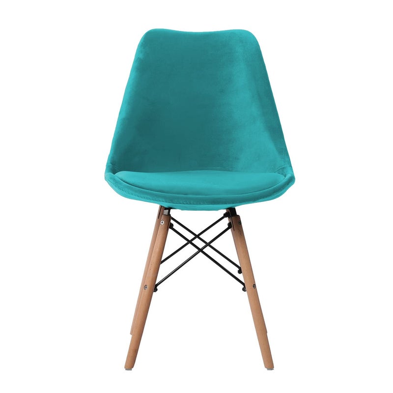 Bhumika Overseas Bhumika Overseas Eames Replica Nordan DSW Stylish Modern Cushion Velvet Side Dining Chair on Beech Wooden Legs in Light Blue Color