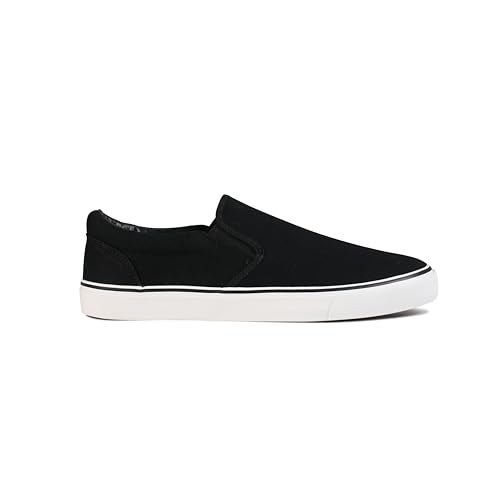 hello basics Men's Sneakers Classic Low Top Slip On Shoes Wide Canvas Skate Loafers Sneakers with Soft Insole Causal Dress Shoes for Men Comfortable Walking Shoes Slip on Sneakers for Men, Blackline, 8 - Image 5
