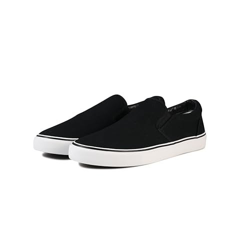 hello basics Men's Sneakers Classic Low Top Slip On Shoes Wide Canvas Skate Loafers Sneakers with Soft Insole Causal Dress Shoes for Men Comfortable Walking Shoes Slip on Sneakers for Men, Blackline, 8 - Image 3