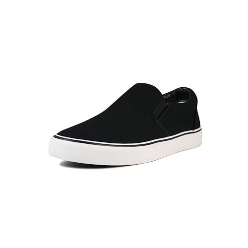 hello basics Men's Sneakers Classic Low Top Slip On Shoes Wide Canvas Skate Loafers Sneakers with Soft Insole Causal Dress Shoes for Men Comfortable Walking Shoes Slip on Sneakers for Men, Blackline, 8 - Image 2