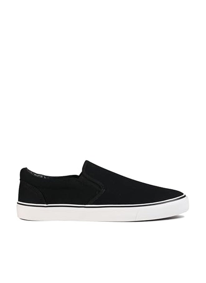 hello basics Men's Sneakers Classic Low Top Slip On Shoes Wide Canvas Skate Loafers Sneakers with Soft Insole Causal Dress Shoes for Men Comfortable Walking Shoes Slip on Sneakers for Men, Blackline, 8 - Image 1