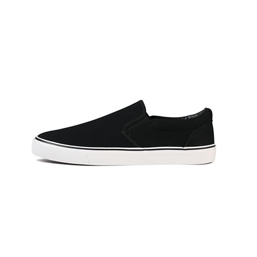 hello basics Men's Sneakers Classic Low Top Slip On Shoes Wide Canvas Skate Loafers Sneakers with Soft Insole Causal Dress Shoes for Men Comfortable Walking Shoes Slip on Sneakers for Men, Blackline, 8 - Image 4