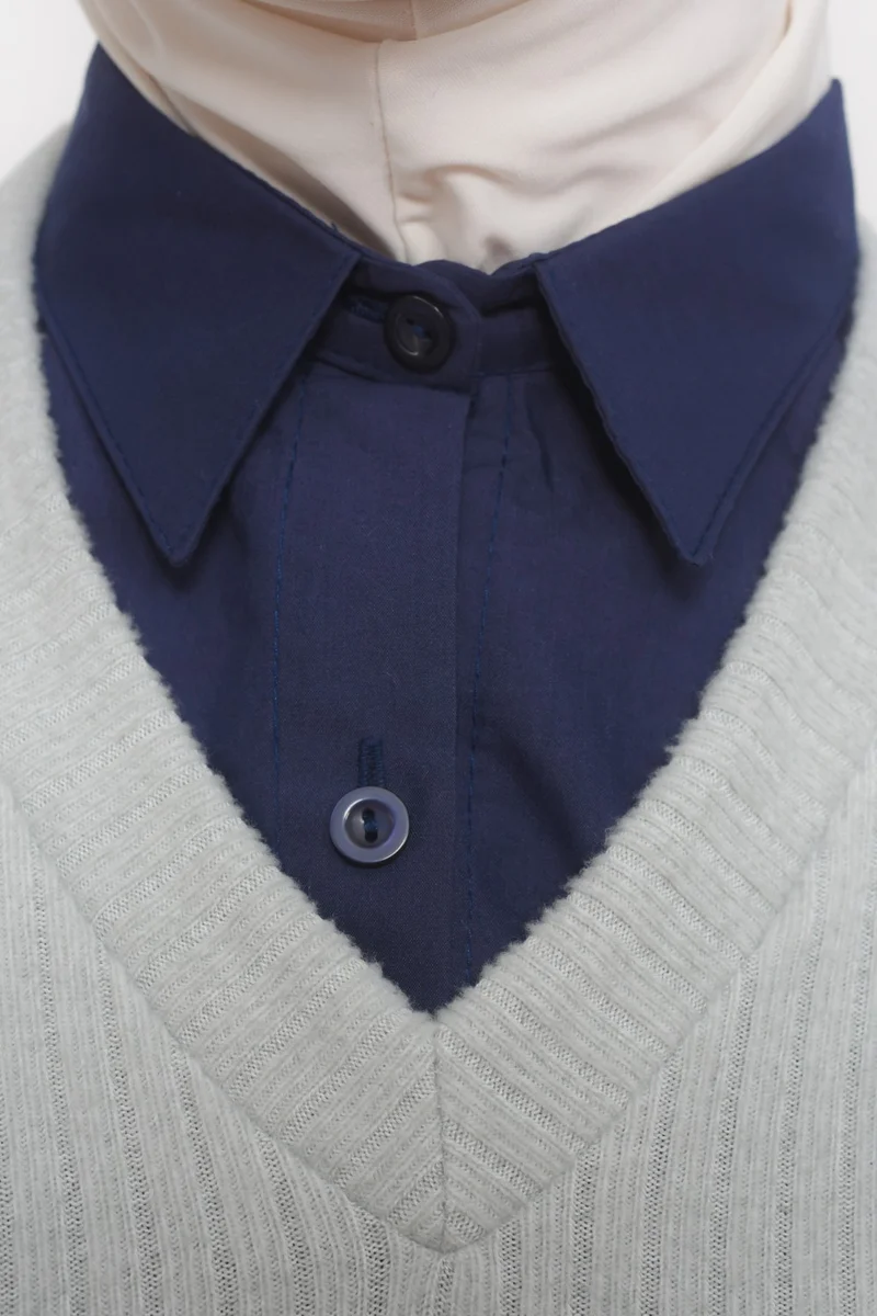 Altobeh Women's Plain Shirt Collar Ready-made Hijab Inner Neck Collar - Navy Blue