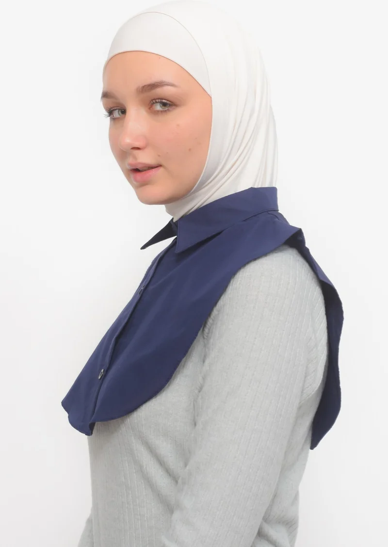 Altobeh Women's Plain Shirt Collar Ready-made Hijab Inner Neck Collar - Navy Blue
