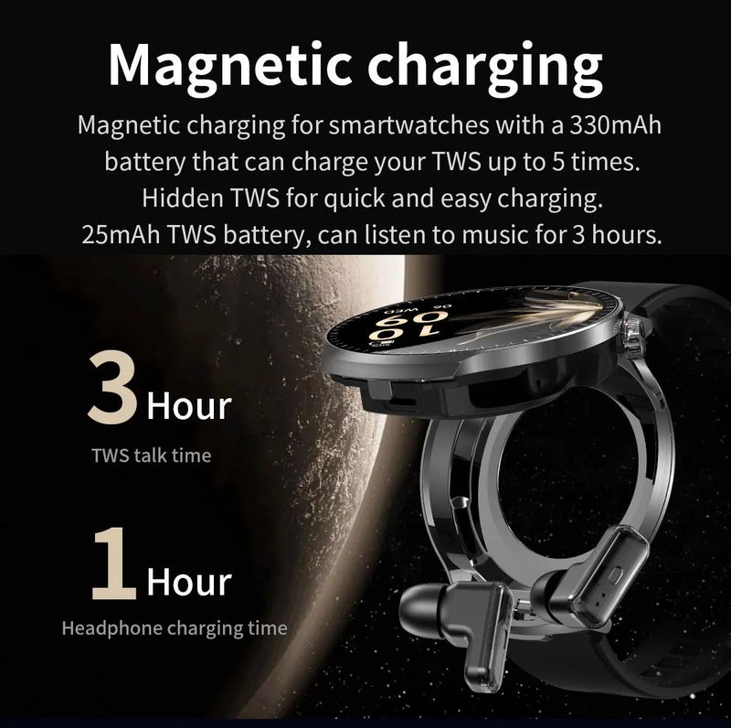Rainbuvvy T100 Smartwatch with Built-in TWS Bluetooth Earbuds, 1.85 Inch Screen, Silver - Image 5