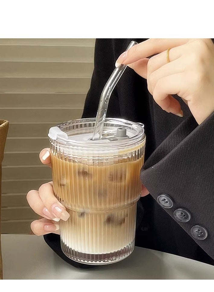 يو لين كوب قهوة وكوب بيرة، كوب ماء بسيط مخطط عموديًا مع غطاء وقشة - Image 2