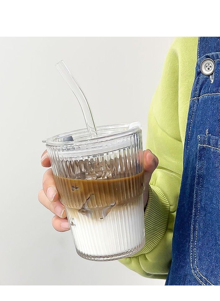 يو لين كوب قهوة وكوب بيرة، كوب ماء بسيط مخطط عموديًا مع غطاء وقشة - Image 4