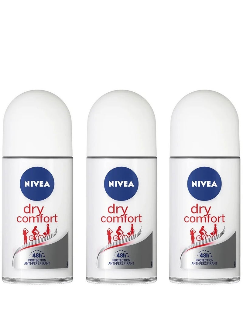 Nivea - Pack Of 3 Dry Comfort 50ml Roll On Deodorant - Image 1