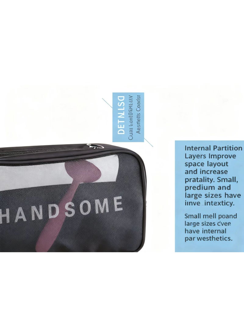 3-Piece Mesh Cosmetic Bag Set - Large Capacity Lightweight Breathable Travel Organizer for Beauty Essentials (Black) - Image 5
