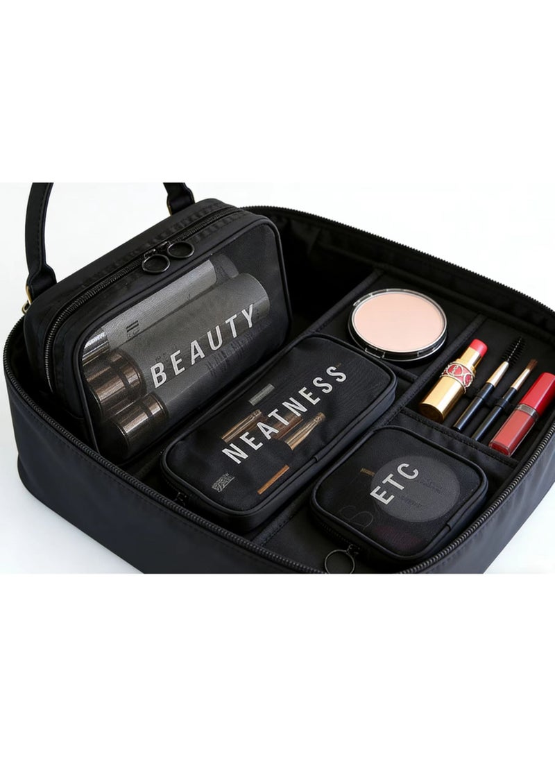 Black Mesh Cosmetic Bag 3Pcs Set Waterproof Portable Toiletry Organizer for Travel Swim Makeup - Image 4