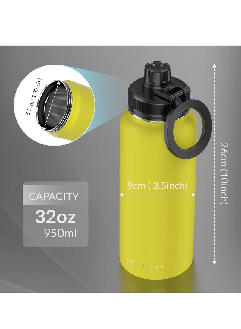 Raxoom Insulated Water Bottle - Magnetic Phone Holder Bottle With Tripod Mount - Stainless Steel - Cold 24H, Hot 12H, 180° Rotate (Yellow, 32 Ounces) - Image 3