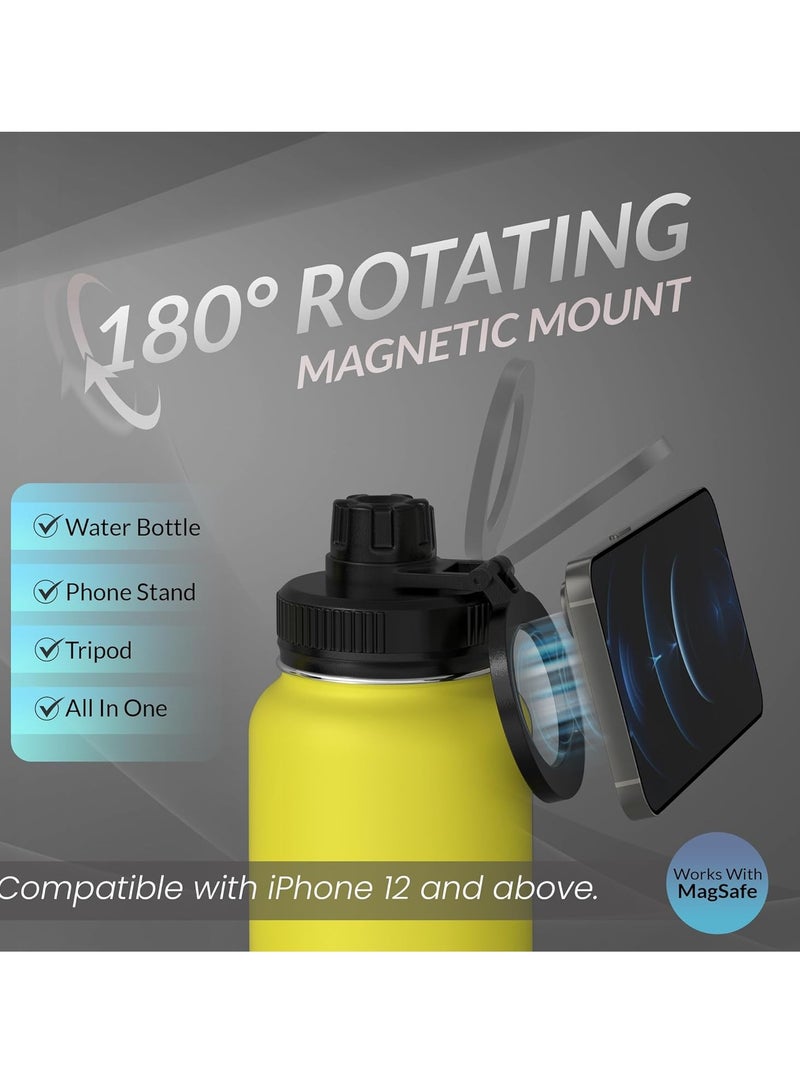 Raxoom Insulated Water Bottle - Magnetic Phone Holder Bottle With Tripod Mount - Stainless Steel - Cold 24H, Hot 12H, 180° Rotate (Yellow, 32 Ounces) - Image 5