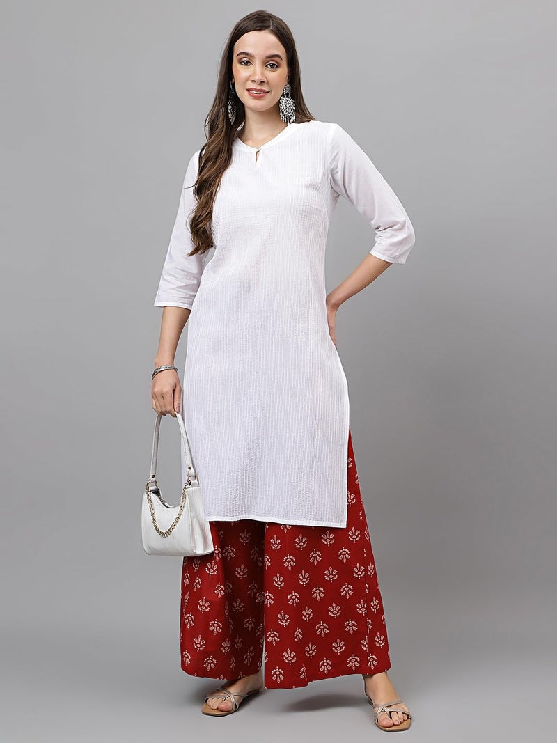 RATAN Women's Cotton Mid Rise Printed Loose Fit Flared Wide Leg Palazzo Pants (CFP-Maroon-XX-Large) - Image 2