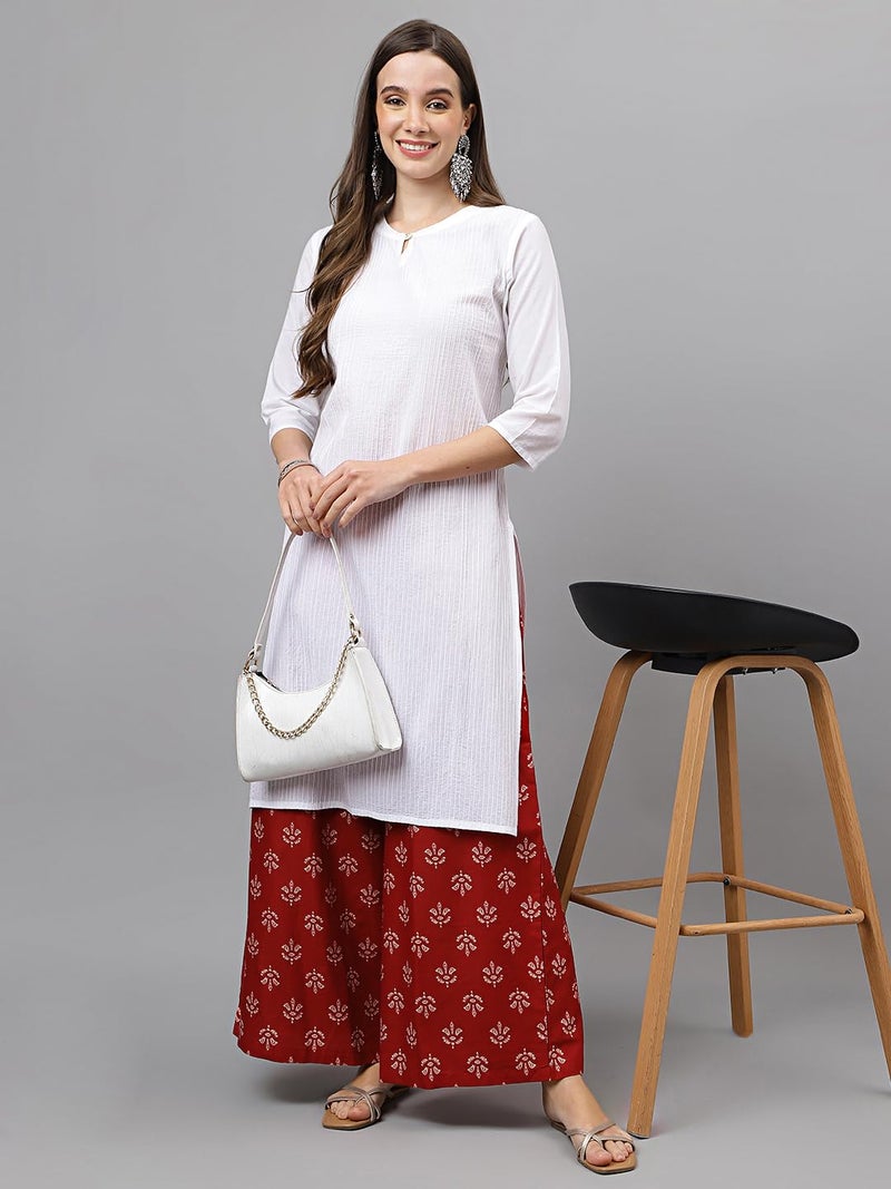 RATAN Women's Cotton Mid Rise Printed Loose Fit Flared Wide Leg Palazzo Pants (CFP-Maroon-XX-Large) - Image 5